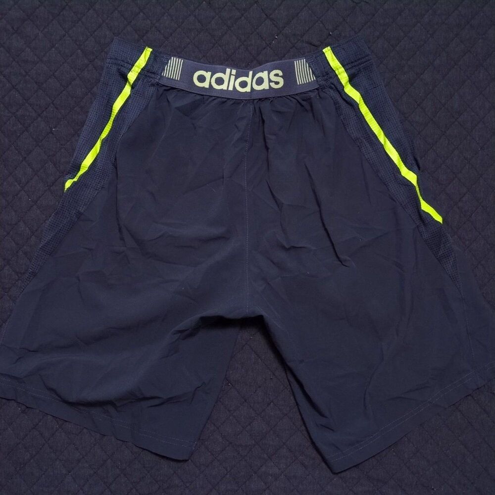 adidas Athletic Training Gym Shorts Mens Size M Black Neon Yellow Drawstring
